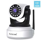 Überwachungskamera,Sricam 720P HD IP Kamera Wlan Innen P2P IR Nachtsicht Bewegungsmelder Mini CCTV Wifi Kamera mit Mikrofon und Lautsprecher für Zuhause/Baby/Haustiere